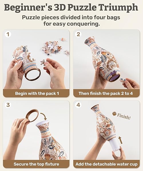 PIECERELAX 3D PUZZLE VASE FOR ADULTS TO FLOWER ARRANGEMENT AND HOME DECORATION MADE BY 160 CURVED PLASTIC PUZZLE PIECES – AUTUMN ABUNDANCE, FOR MOM [S1042]