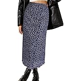 Avanova Women Floral Boho Print Mesh Midi Skirt High Waist Lettuce Trim Long Straight Skirt Blue Floral A Medium