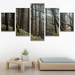 SIGNWIN 5 Panel Canvas Wall Art Green Forest...