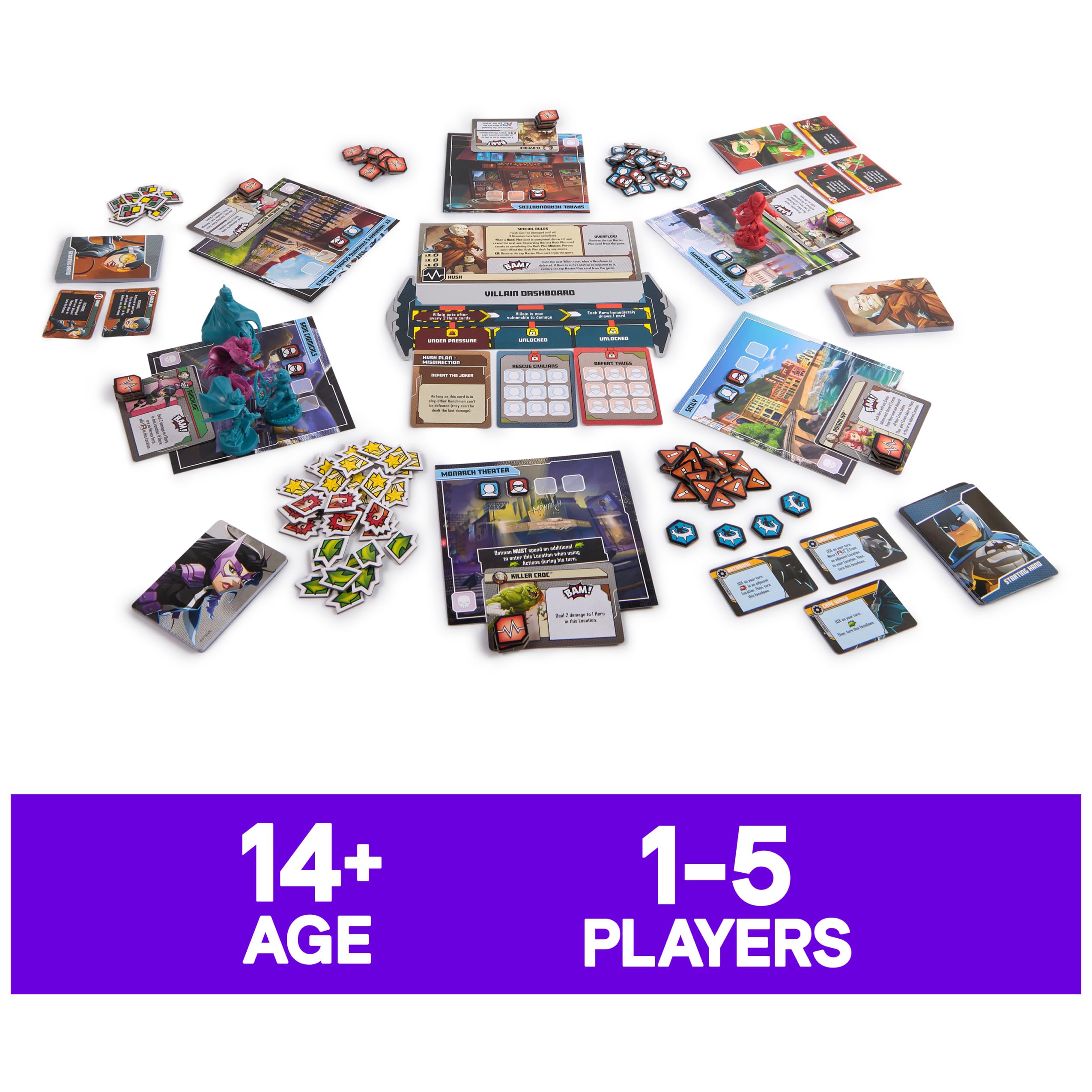 Spin Master Games, DC United Super Heroes: Batman Hush, Cooperative Multiplayer Strategy Card Game for Teens & Adults, Collectible Miniatures, 1-5 Players, Stocking Stuffer Gift Ideas for Ages 14 & Up