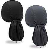 2 Pcs Do Rag for Men Soft Head Wraps for Men Sweat Wickingcooling Durags Doo Rags Breathable Beanie Cap Bandana for Running Cycling Motorcycle Outdoor Activities Black, Light Gray