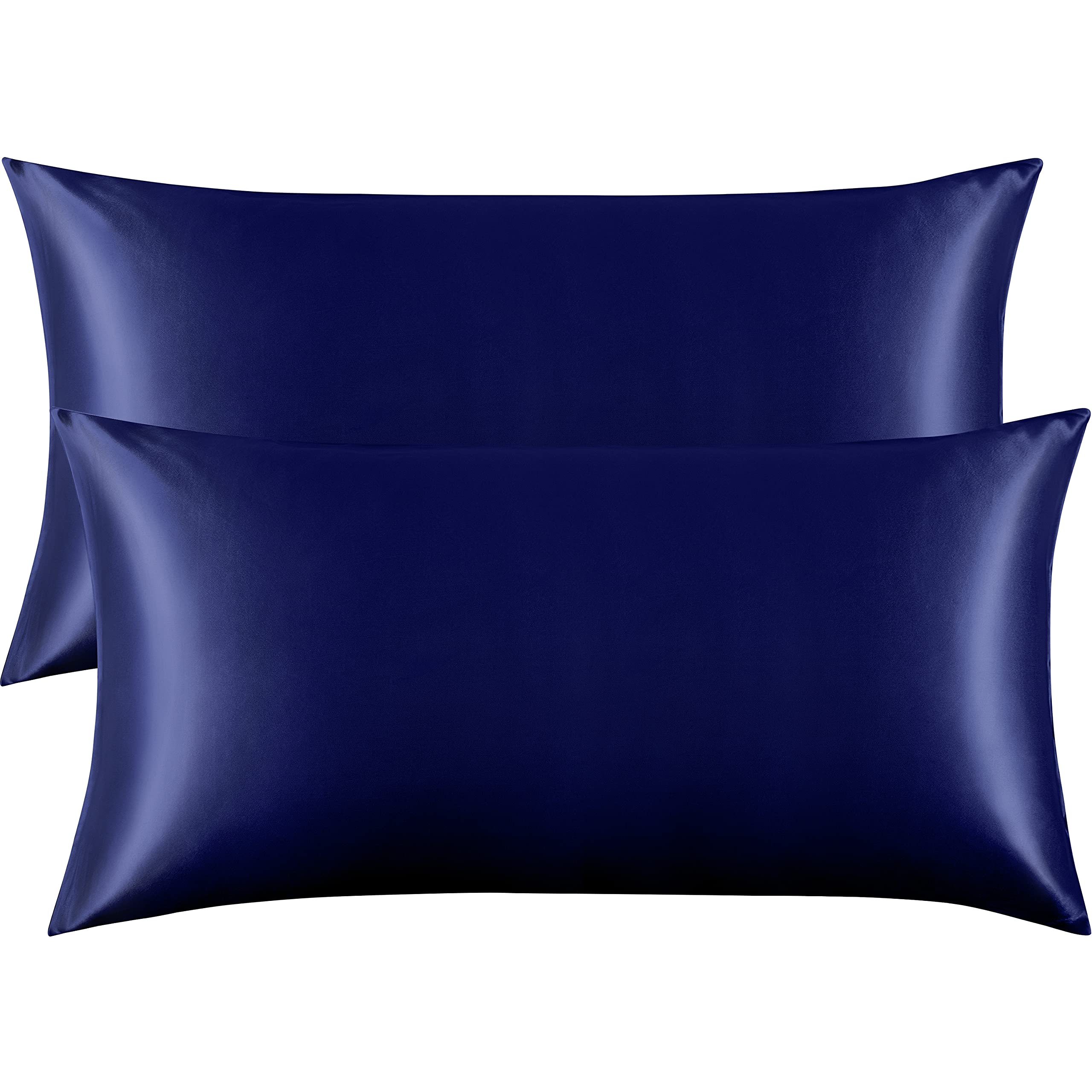 FLXXIE 2 Pack Satin Pillowcases for Skin and Hair, Luxurious and Silky King Pillow Cases with Envelope Closure, Navy Blue, 50x90 cm