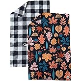 Desert Aqua 2 Pack || Double Sided|| Not Your Ordinary Kitchen Towels || Dish Towels || Quick Dry || Waffle Weave Microfiber || Designer Prints || Highly Absorbent || Hanging Hook (Fall Leaves Black)