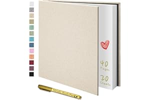 Yopih Photo Album Self Adhesive for 4x6 5x7 8x10 Pictures Scrapbook Album Linen Hardcover DIY with A Metallie Pen Length 11x10.6 Inch 40 Pages White