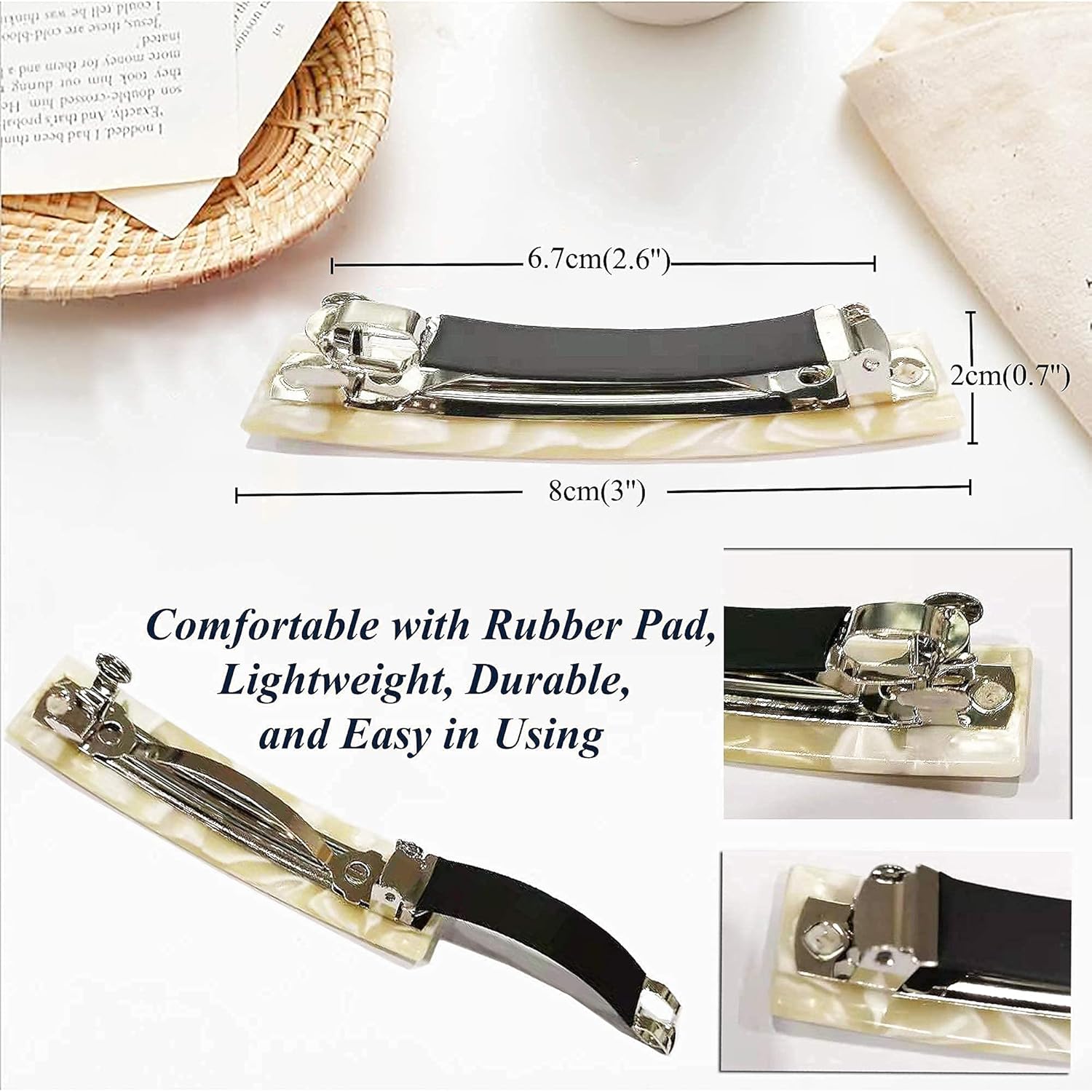Sevendoo French Hair Barrettes Romantic Retro Marbling Hair Clip Medium Rectangular Automatic Hair Pins for Women Girl Lady 4 Pack : Beauty