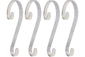 Haute Decor Stocking Scrolls Stocking Hanger- 4 Pack Glitter (Silver) - Christmas Stocking Holder Set - for Various Mantel Styles and Sizes Even Large