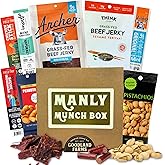 Manly Munch Box Jerky Gift Box &ndash; High Protein Beef &amp; Turkey Jerky Variety Pack, Snack Gift for Men, Dad, Husband, Grandpa or Boyfriend &ndash; Savory Snack Gift Set for Him