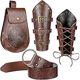 4 Pcs Renaissance Leather Belt Pouch Purse Viking Medieval Leather Bracers for Halloween Retro Medieval Festival Costume Cosplay Accessories Casual Fanny Pack