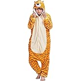 FUNCOS Unisex Adult Tiger Costume Cosplay Warm and Cozy Plush Pajamas