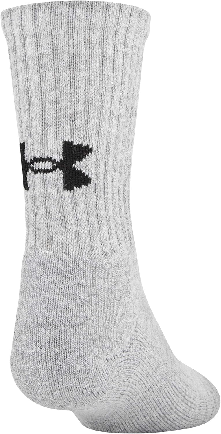 Under Armour Youth Training Cotton Crew Socks, 3-Pairs, True Gray Heather 2, Shoe Size: Youth 13.5K-4Y: Clothing