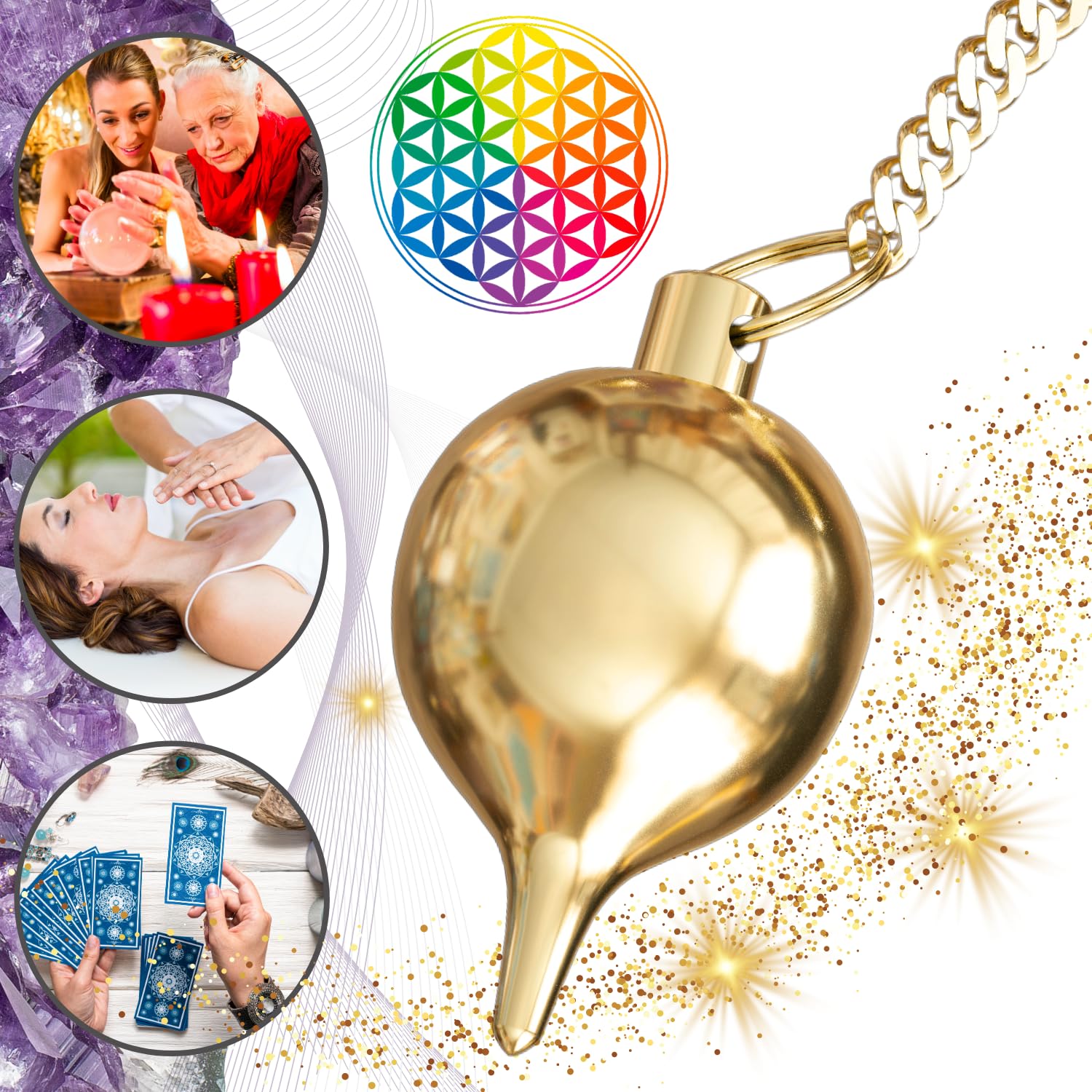 Dowsing Pendulum Water Drop Golden Brass - Radiesthesia Pendant for Dowsers