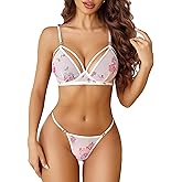 Avidlove Sexy Sheer Floral Mesh Lingerie Set Low Waist Sleepwear Bra and Panty 2 Piece Nightwear