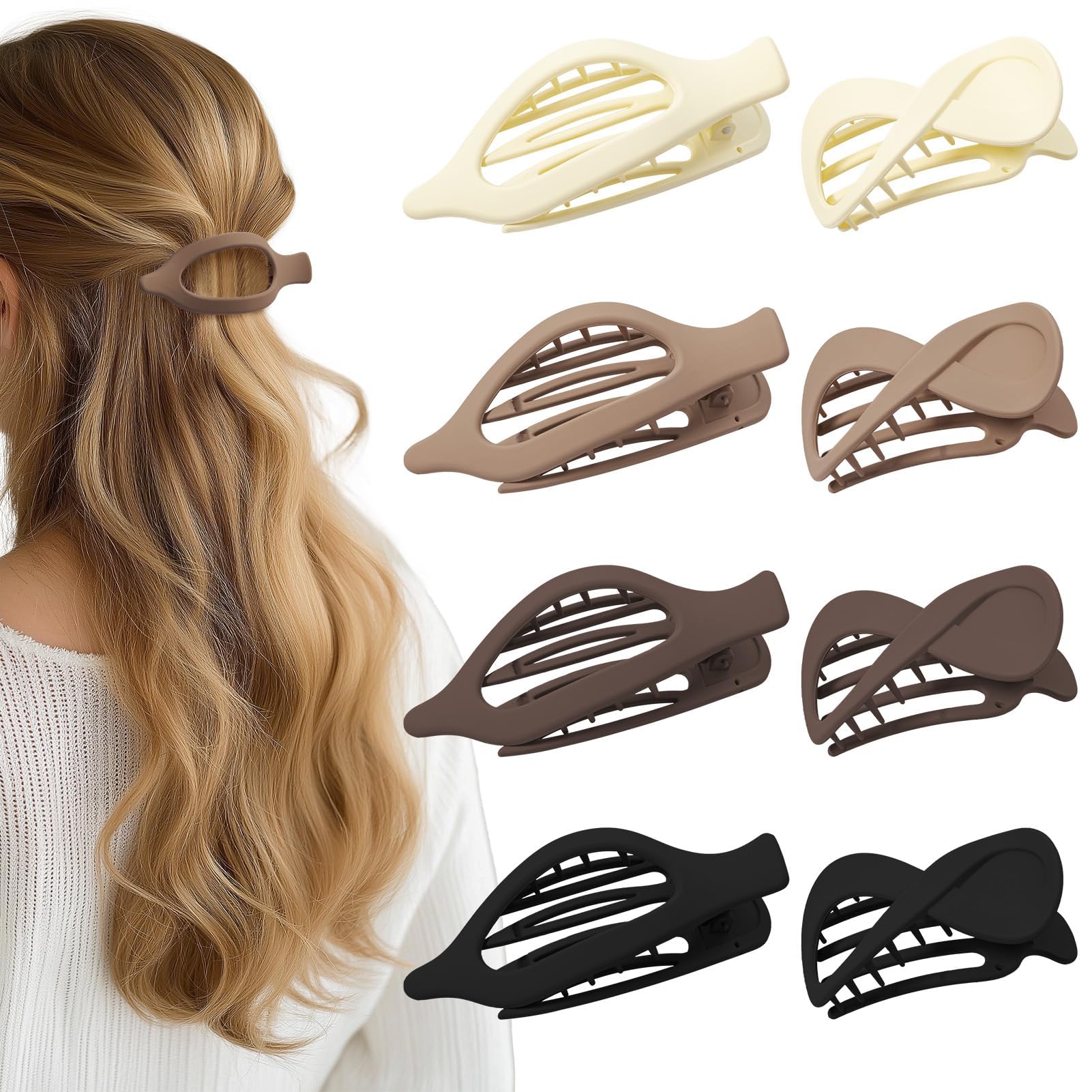 Photo 1 of 8 Pcs French Flat Hair Clips for Women Matte Claw Clips for Thick & Thin Hair No-Slip Hair Claw Strong Hold Styling Barrettes Accessories