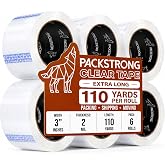 Packstrong Heavy Duty Packing Tape 6 Rolls, 3 Inch Wide 2.0 Mil 110 Yards | Clear Packing Tape, 2.0 Mil BOPP Adhesive, 660 Total Yards, Fits Standard Dispenser, Moving, Shipping, Mailing, Strong