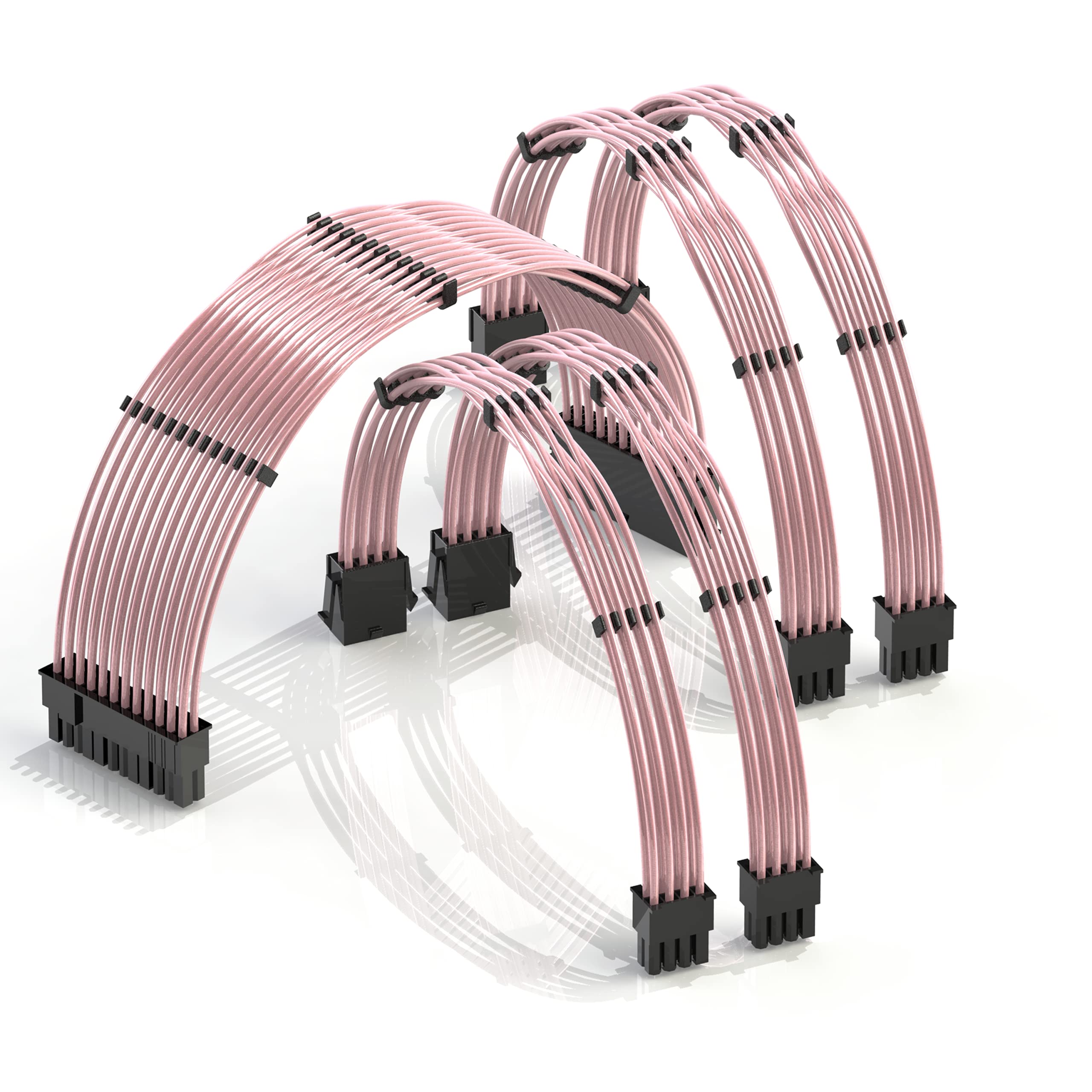 LINKUP - 30cm PSU Cable Extension 18AWG Oxygen Free Copper (OFC) Teflon Jacket Custom Mod GPU PC w/Comb Kit | 1 x 24 P (20+4) | 2 x 8 P (4+4) CPU | 2 x 8 P (6+2) GPU set | 300mm - Pink