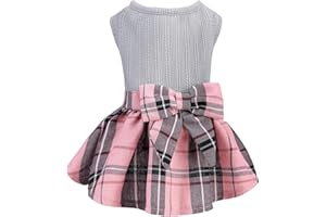 PUPTECK Classic Plaid Dog Dress Pet Apparel with Cute Bowtie Puppy Clothes Outfit,Grey,L