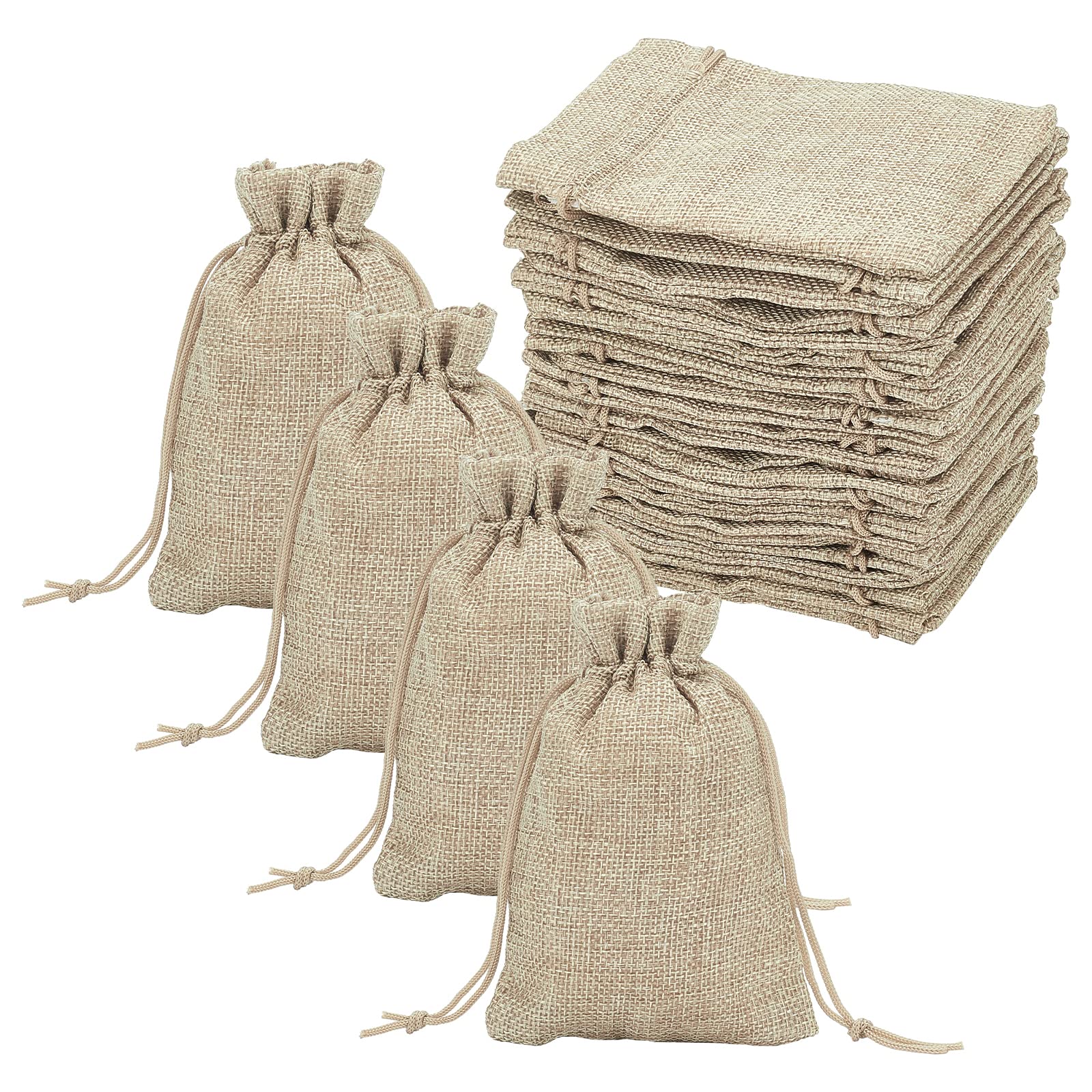 PH PandaHall 100pcs Burlap Pouches Drawstring Bags 5.3"x3.7" Jute Burlap Gift Bags Pouches Sachets Storage Bags Calendar Bag for Wedding Birthday Party Festival Gifts, Tan