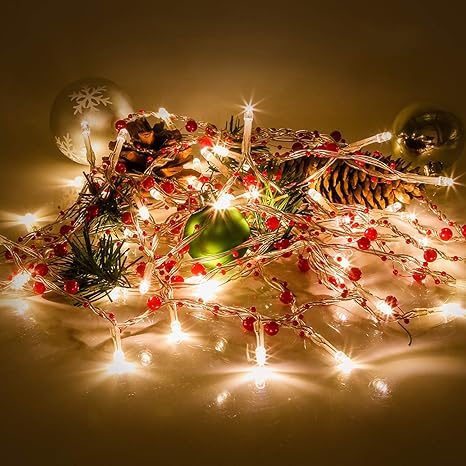 simpdecor guirnalda de 50 luces led para navidad funciona con pilas guirnalda de luces talla b rojo