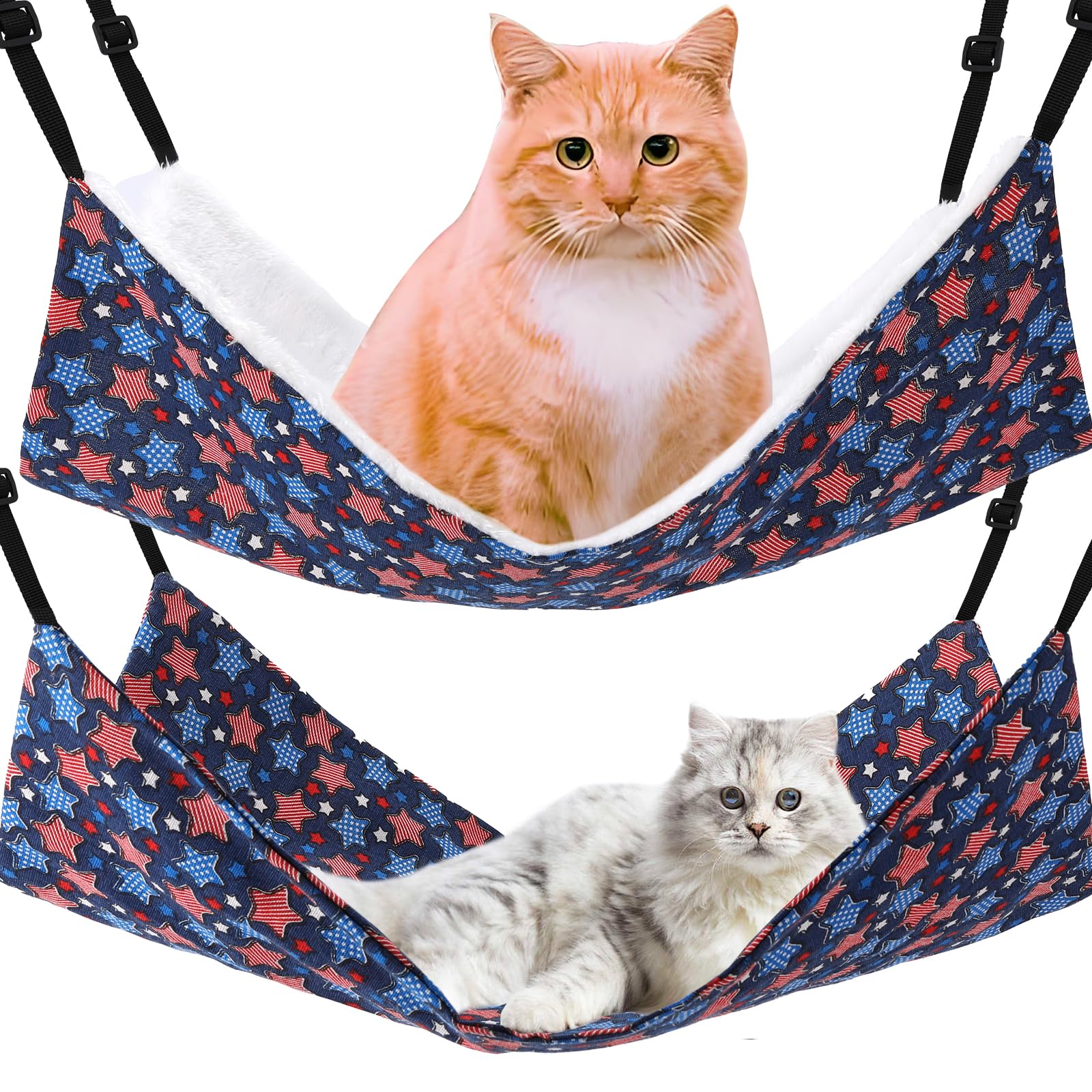 Photo 1 of Cat Hammock for Cage Hanging Reversible 2Pack,Pet Hammock Bed Adjustable,Soft Sleeping Hammock for Cats,Ferret,Puppy,Rabbits,Small Animals (L, Stars)