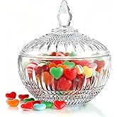 kanpura 600ml/21oz Large Glass Candy Dish with Lid,Clear Crystal Candy Jar with Lid,Decorative Glass Jar for Wedding Buffet Party, Christmas, Home Decoration,Dishwasher Safe