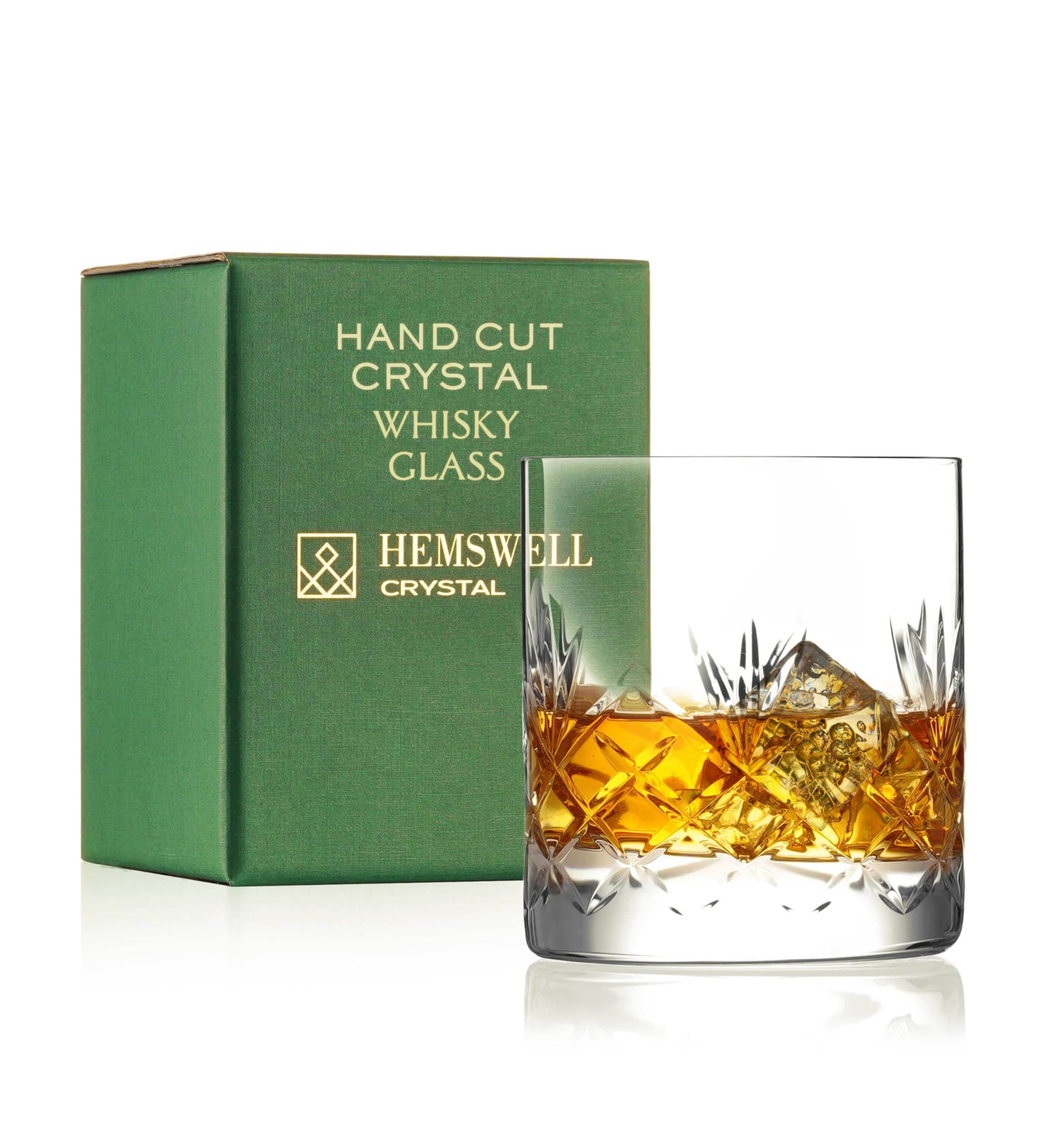 Hemswell Crystal Single Whiskey Glass - 310ml Old Fashioned Whisky Tasting Tumbler - Lead Free High Clarity - Presentation Box - Glenrigg