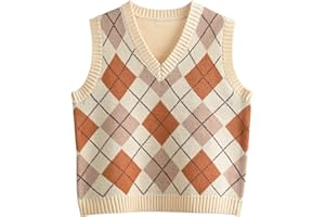 Hyipels Women's Sweater Vest,Y2K Sleeveless Pattern Preppy Style Knitted Crop Tank Top for Girl