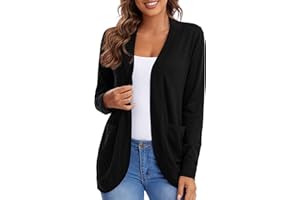Urban CoCo Womens' Long Sleeve Knit Sweater Cardigans Curved Hem Open Front with Pockets