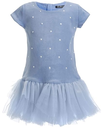 Gulliver Baby Mädchen | Samt Kleid | Farbe Hell Blau | Kurzarm | mit Perlen | Tüllrock | Festlich | für 9-24 Monate