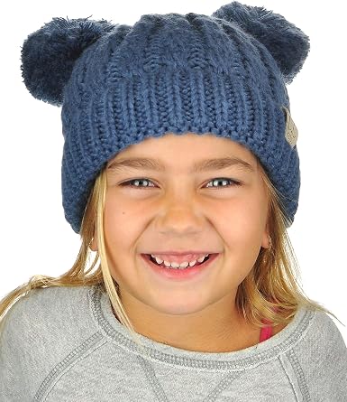 Double Ear Pom Cuffed Beanie Cap Hat 