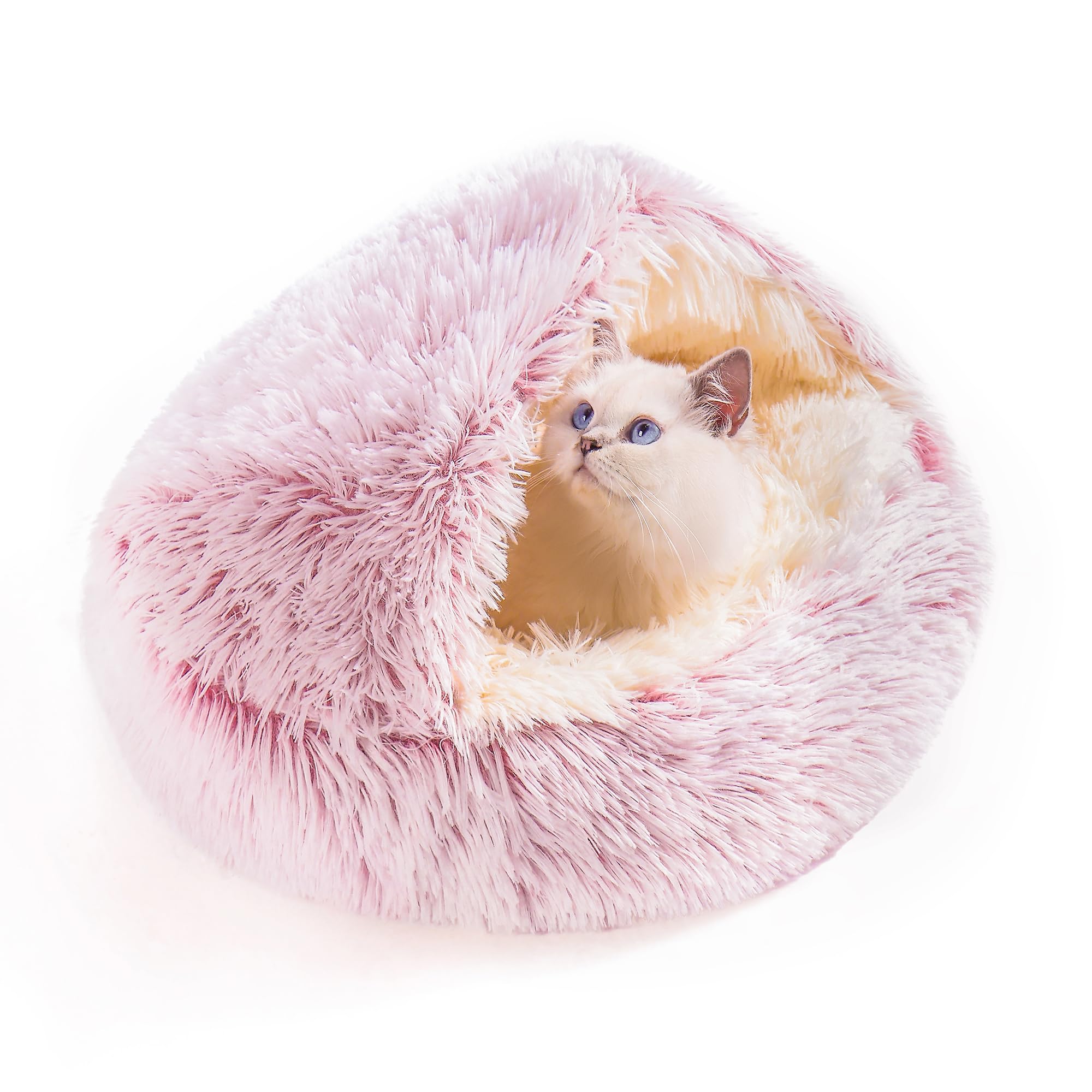 YIHANLZ cat beds for indoor cats Cat Calming Bed Donut Cuddler Nest Warm Soft Plush Cat Cushion with Cozy Sponge Non-Slip Bottom for Small Medium Pets Snooze Sleeping Indoor (Plush -Pink)