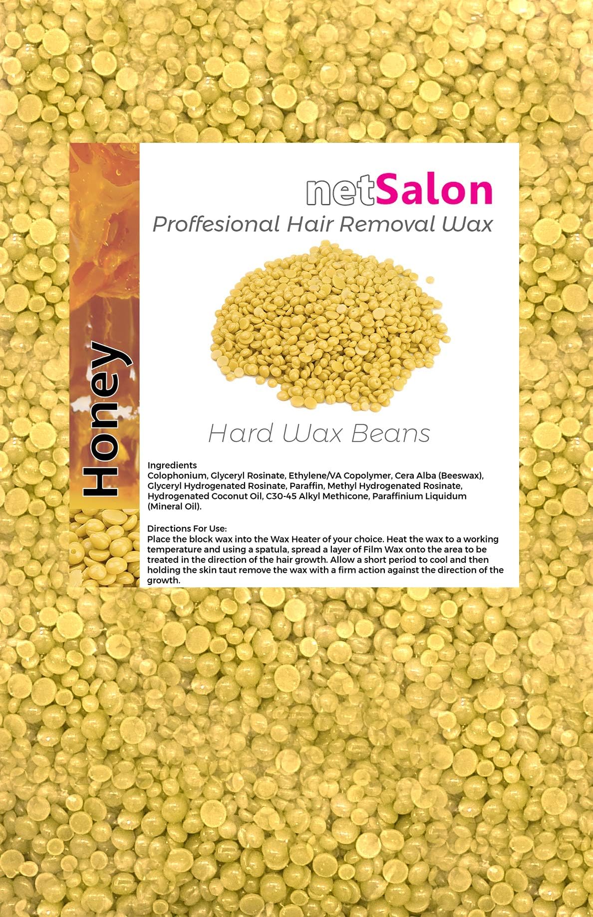 netSalon Professional Hard Wax Beads 1000g Stripless Waxing Pellets Depilatory Solid Film Beans, Honey Hair Removal Strip Less