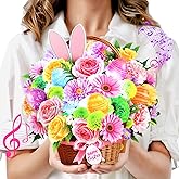 Easter Card, Happy Easter Egg Cards Light and Music, 10Inch Life Sized Forever Daisy Bouquet, 3D Popup Easter Greeting Card for Daughter, Kids, Adults, Wife, Husband, Sister(Blank Notecard & Envelope)