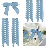 LiBongTa 50 PCs Dusty Blue Bow 2.5" Grosgrain Ribbon Bow for Decorations, Small Bows for Crafts, Mini Bow Twist Tie Bows for Gift Wrapping, Premade Bows for Baby Shower, Wedding, Party, Treat Bags