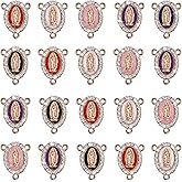 WenRity 36Pcs Rosary Centerpiece Parts Rhinestones Virgen de Guadalupe Charms Alloy Enamel Oval Virgin Mary Charm Pendant Link for Diy Prayer Necklace Making Supplies