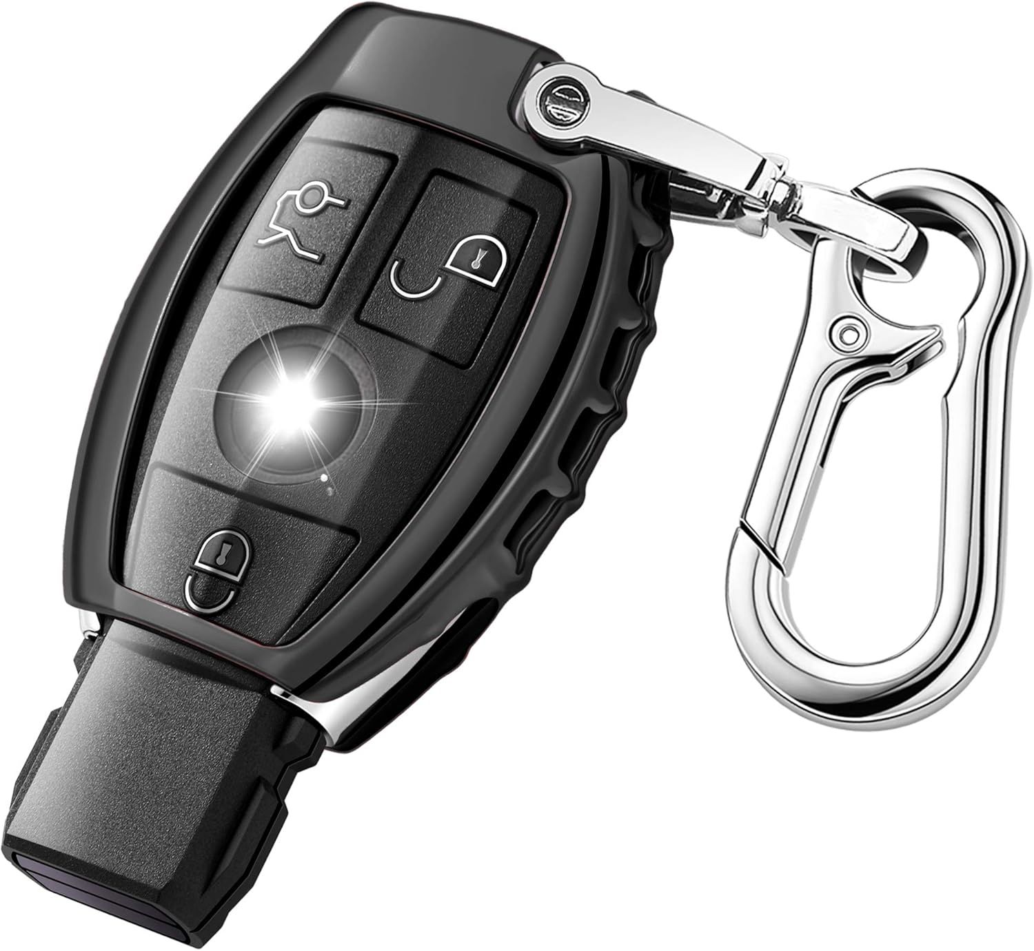 QBUC Car Key Cover for Mercedes Benz Soft TPU Car Key Case Holder Protector with Keychain Compatible with Mercedes Benz C E S M CLS CLK G Class Keyless Smart Key Fob (Black)