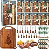 Sawysine 8 Sets Christmas Cheese Board Gift, Engraved Acacia Wood Cutting Board with Cheese Knife,Fork,tag,Charcuterie Boards for Holiday Party, Bridal Shower,Wedding, Housewarming Gifts(11" X 8")