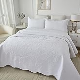 Brandream White Quilt Set King Size Cotton Botanical Cottagecore Bedding Matelasse Coverlet Scalloped Quilts 3-Piece