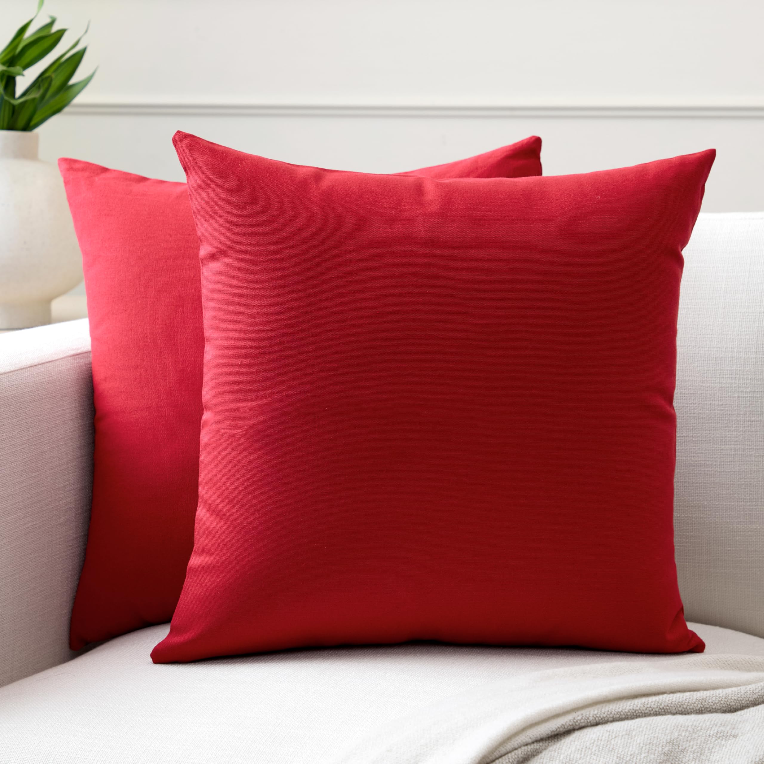 Encasa XO Cotton Throw Pillow Covers Set of 2 I 20x20 in (50x50 cm) - Deep Red I No Insert I Plain Square Pillowcases I Machine Washable | Indoor Use Only — image 1