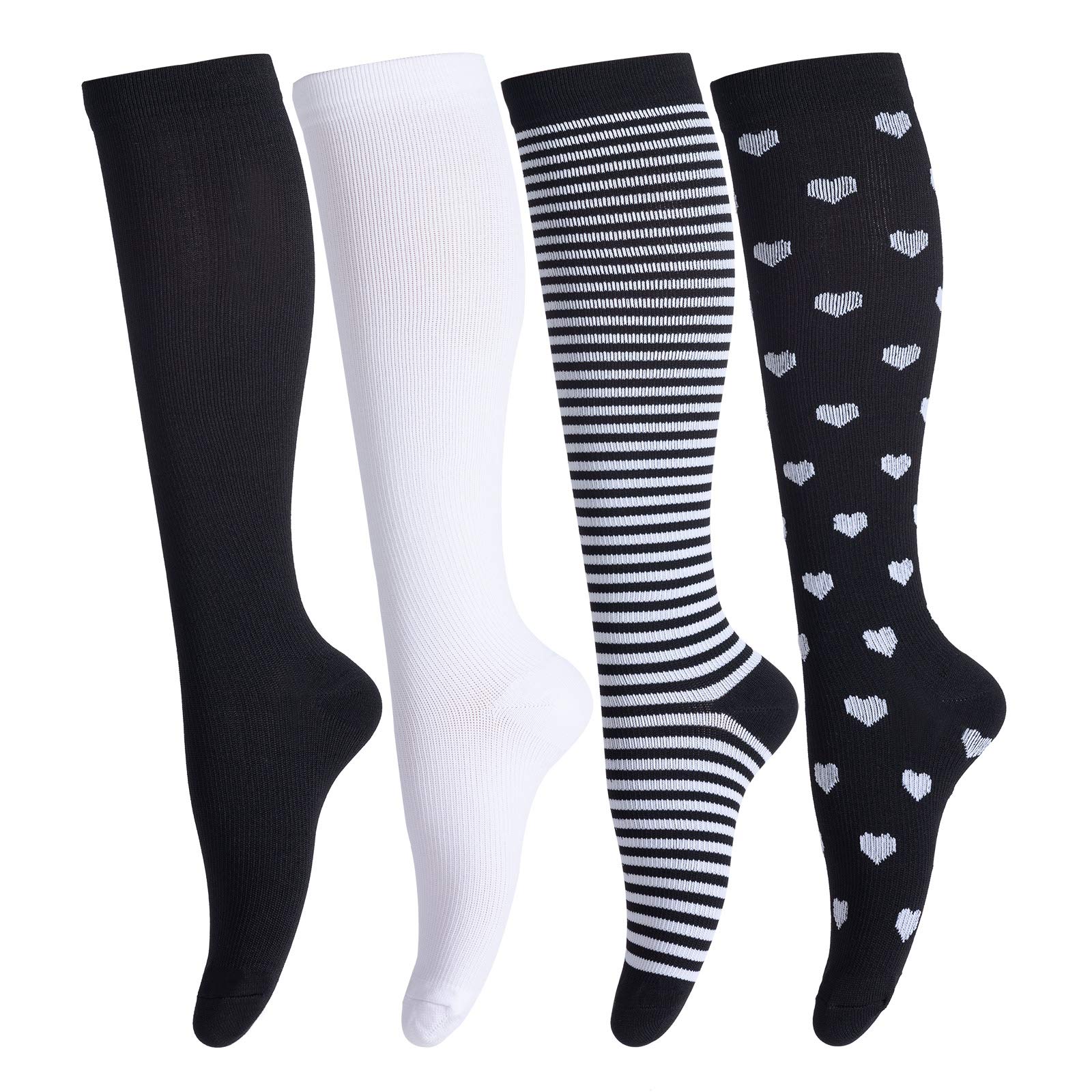 LEOSTEP Compression Socks for Men & Women (4Pair) Non-Slip Long Tube Stocking Ideal for Running,Travel,Flight