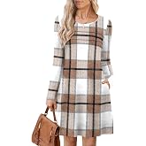 OFEEFAN Womens Long Sleeve Tunic Dress Fall Fashion Sweater Dress with Pockets Pleated Front Casual Winter
