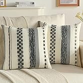 FUTEI Black White Decorative Throw Pillow Covers 18x18 Inch Set of 2, Soft Tufted Striped Textured Accent Cushion Case,Boho Pillows for Couch Decor