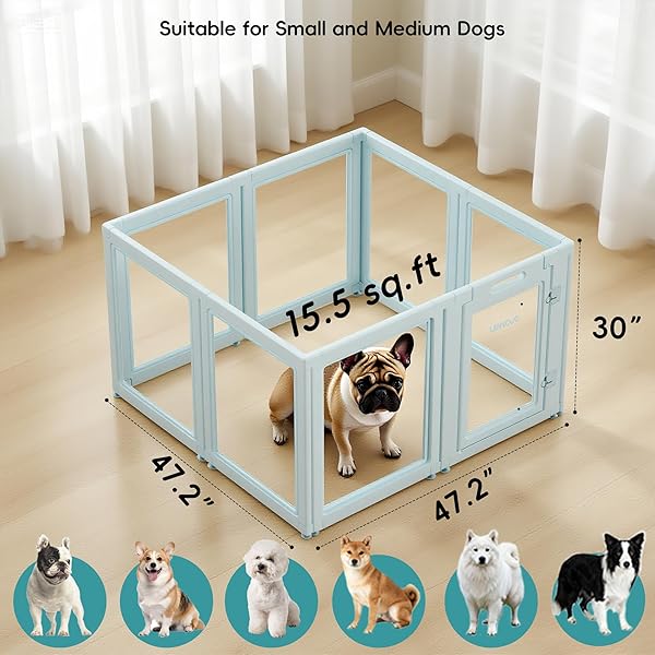 CLEAR ACRYLIC DOG PLAYPEN WITH DOOR – 30 INCH TALL PUPPY PLAYPEN – EASY ASSEMBLE PET FENCE – 8 PANEL INDOOR DOG PLAY PEN FOR PUPPIES/SMALL, MEDIUM (30 INCH HIGH, 8 PANEL)