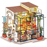 ROBOTIME DIY Dollhouse Kit Mini House with Furnitures Accessories 1:24 Scale Craft Kit - Emily's Flower Shop