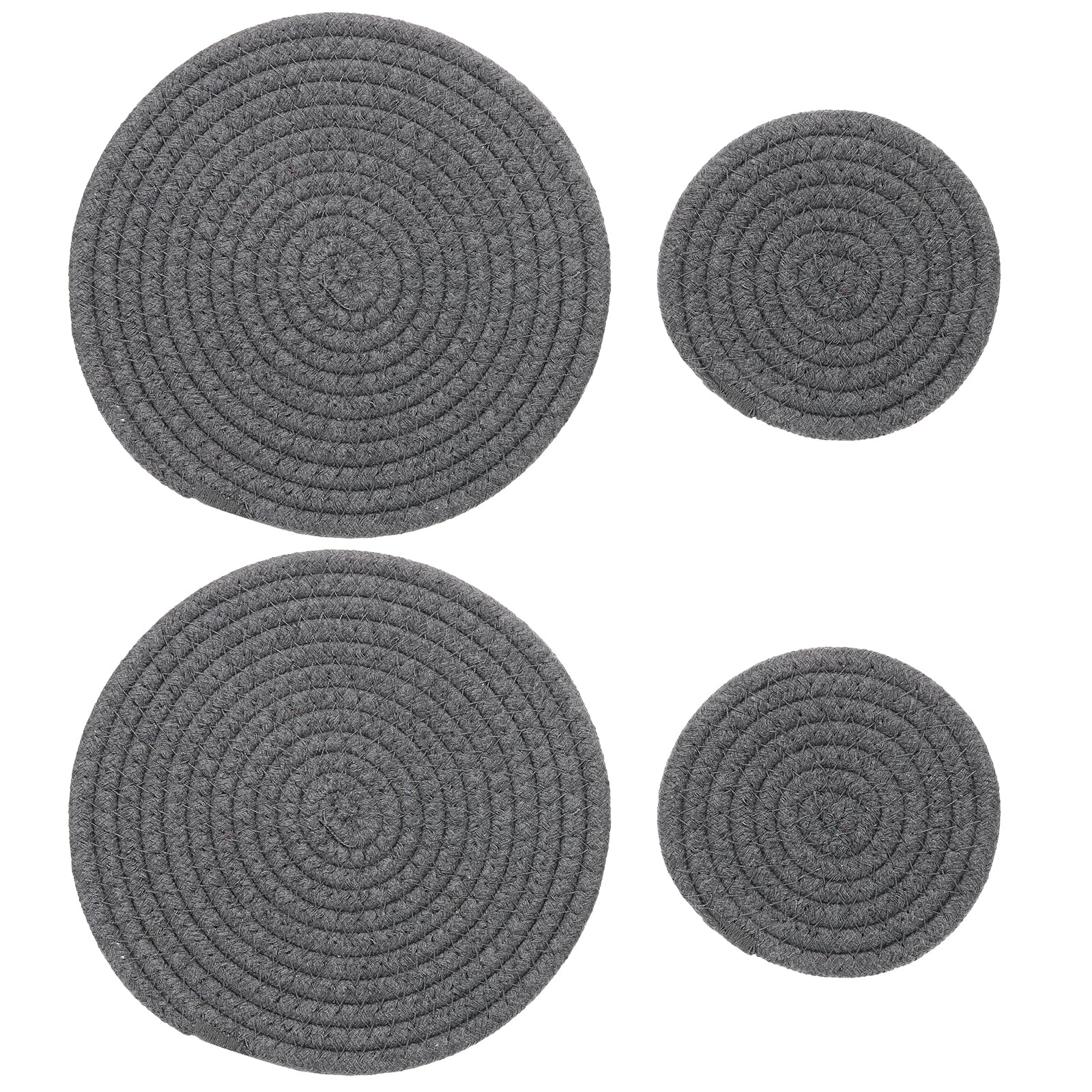 PATIKIL Plant Coasters 4 Inch 7 Inch, 4 Pcs Woven Plant Mat Round Pads Set for House Indoor Outdoor Gardening Pot Kitchen Table, Dark Gray