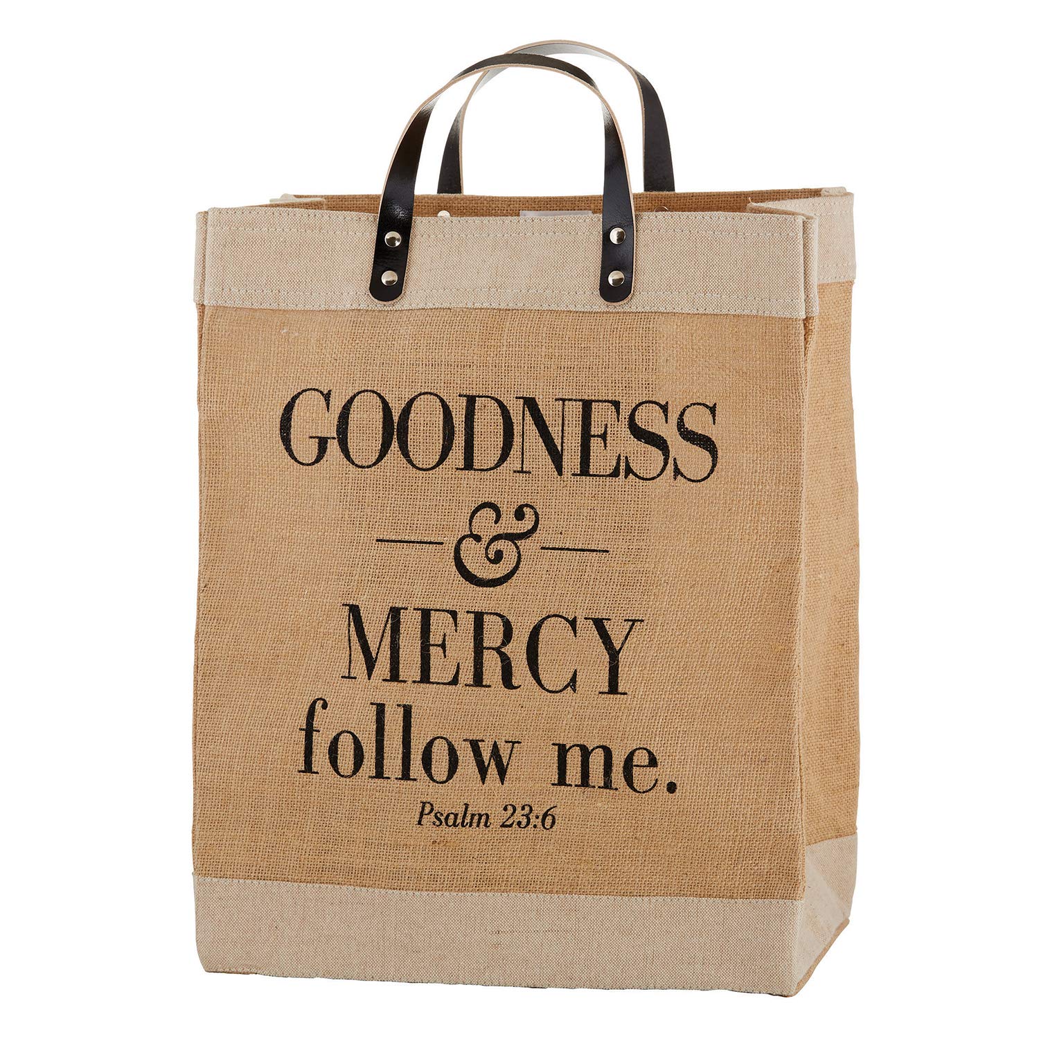 Creative Brands Faithworks - Farmers Market Jute & Canvas Shopping Tote, Large, Goodness & Mercy