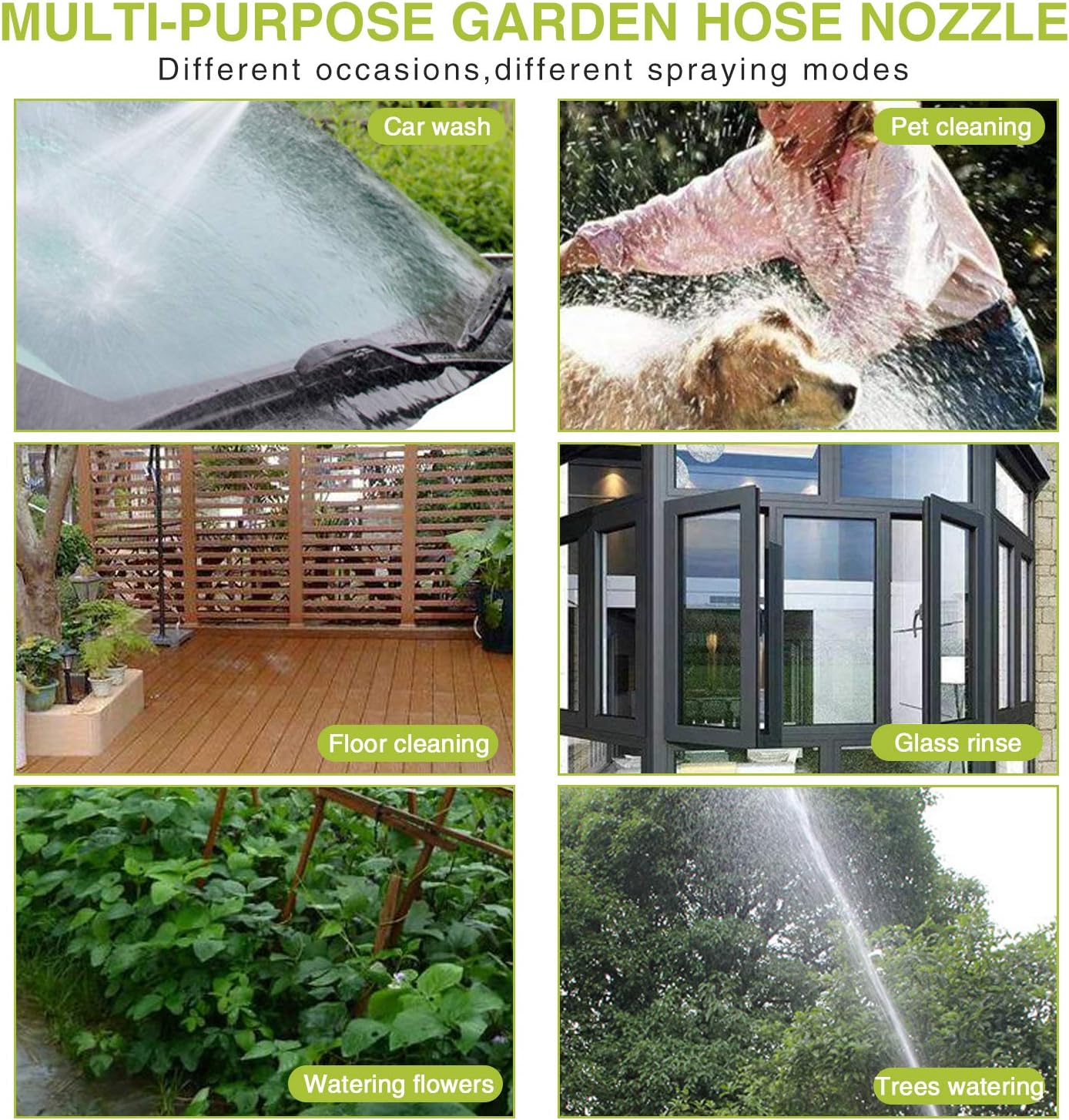 Garden Hose Nozzle, Hose Spray Nozzle, Water Hose Nozzle with 9 Adjustable Watering Patterns, Heavy Duty Hose Nozzle for Watering Plants, Cleaning, Car Wash and Showering Pets, Slip and Shock Resistant : Garden & Outdoor