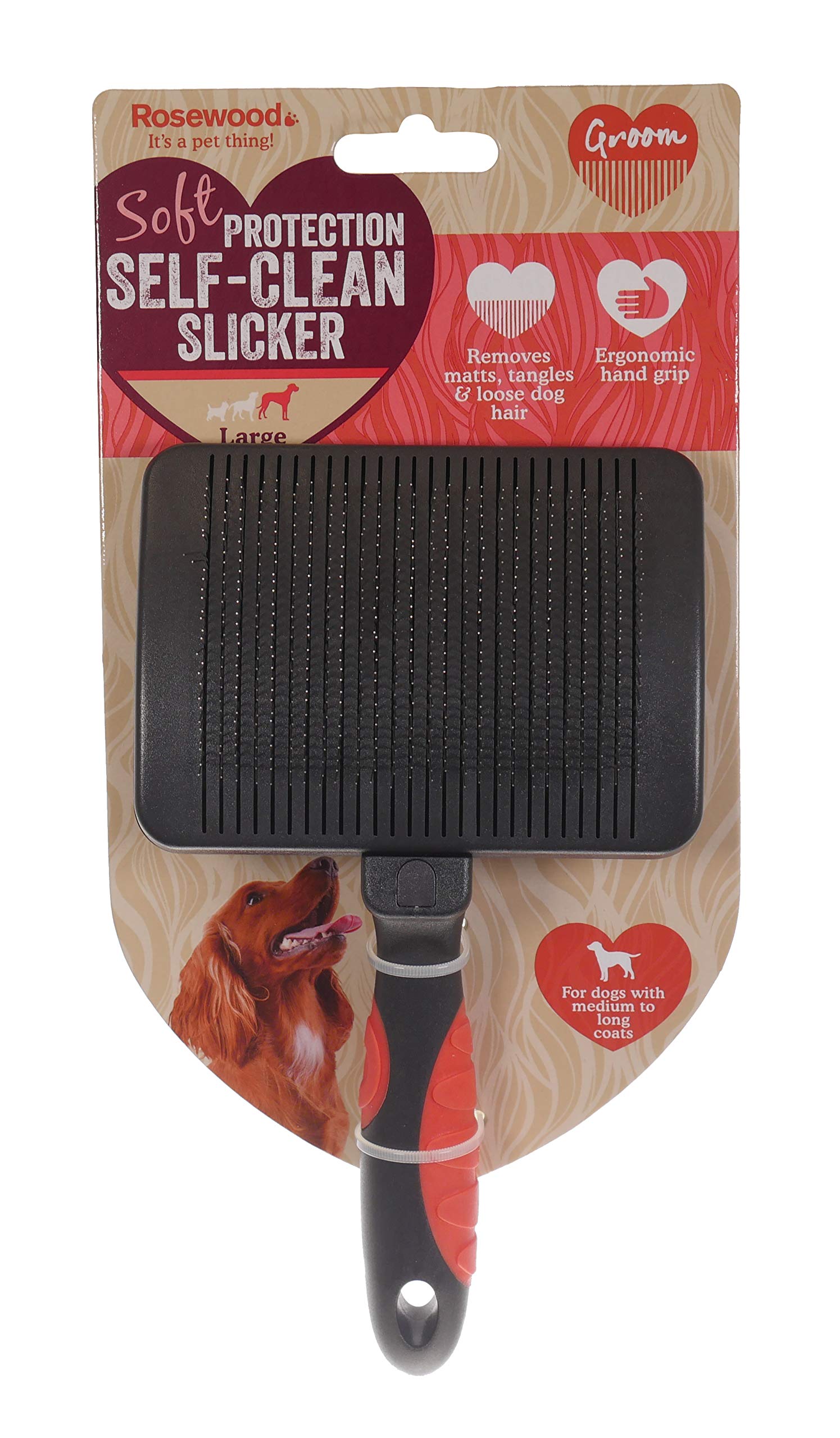Rosewood Soft Protection Self Clean Slicker for Dogs, Large
