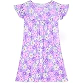 MHJY Girls Nightgowns Flutter Short Sleeves Princess Nightgown Sleepwear Soft Night Dress for Kids Toddler Girls