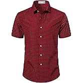 Manwan walk Mens Short Sleeve Plaid Casual Button Down Shirts Gingham Regular Fit Dress Shirts
