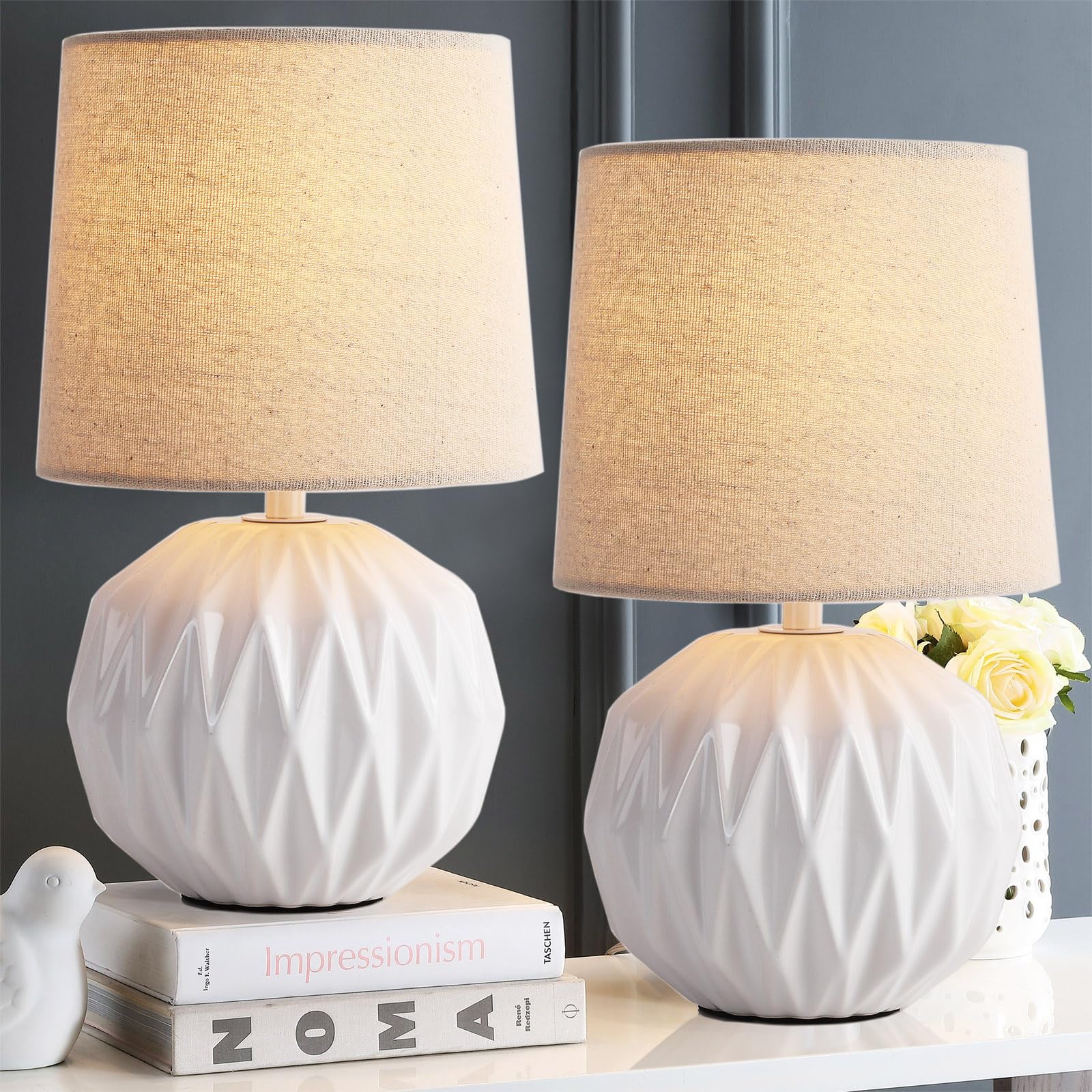 Somniferous Ceramic Bedroom Table Lamps Set of 2, Small Bedside Lamp ...
